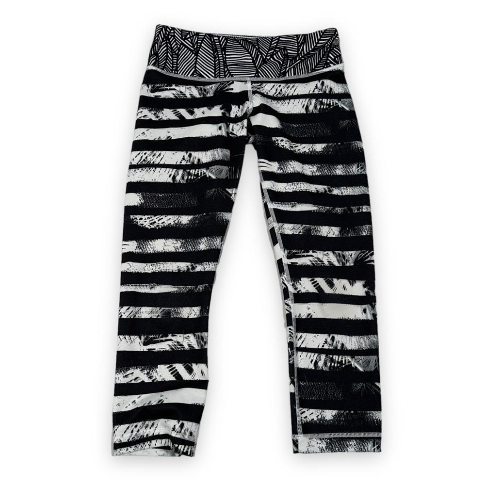 Lululemon Wunder Under Leggings Womens 6 Pants Black White Shady Palms Stretch